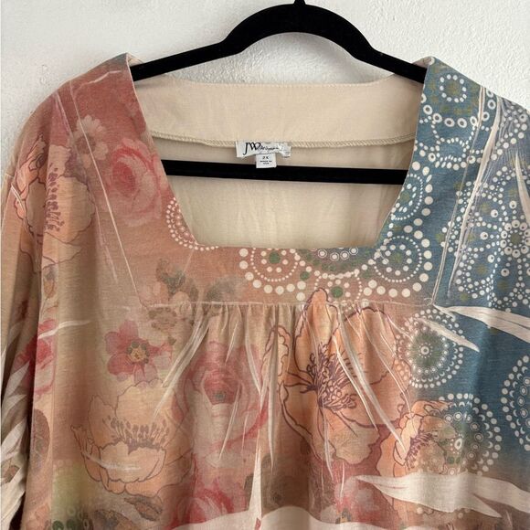 JW Women  3/4 sleeve square neck tie dye dye blouse size 2X - Picture 2 of 7